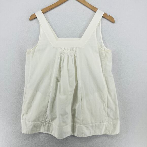 Eileen Fisher Tops - EILEEN FISHER Tank Top PM Cotton Woven Tunic Smocked Square Neck Shell White